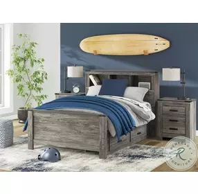 Frandern Gray Full Bookcase Panel Bed with Storage