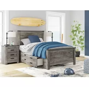 Frandern Black and Gray Full Storage Panel Bed with Nailhead Trim