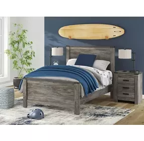 Frandern Black and Gray Full Panel Bed with Nailhead Trim