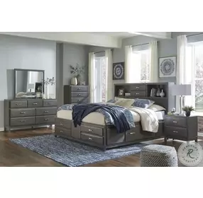 Caitbrook Gray Queen Bookcase Storage Panel Bed