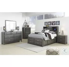 Caitbrook Gray Full Bookcase Storage Bed