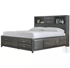 Caitbrook Gray Storage Bookcase Panel Bedroom Set