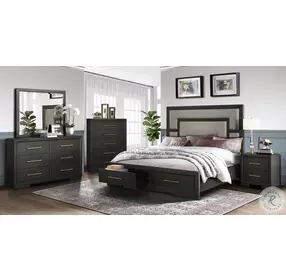 B00518 Charcoal King Upholstered Platform Storage Bed
