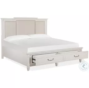 Willowbrook Egg Shell White California King Upholstered Panel Storage Bed