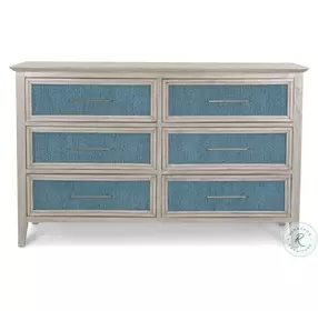 Blue Isles Ocean Blue and Aged Ivory 6 Drawer Woven Dresser