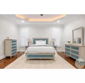 Blue Isles Ocean Blue and Aged Ivory 5 Drawer Woven Chest