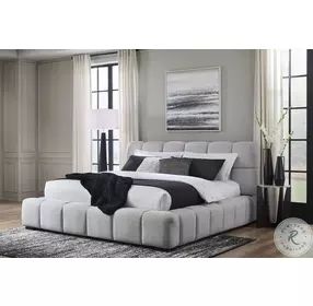 Jesstean Light Gray Performance Fabric California King Upholstered Platform Bed