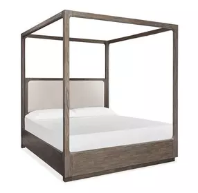 Ashford Lane Dark Umber and Milo Ivory King Upholstered Poster Bed