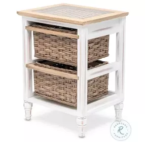 Ocean Mist Weathered Wood and White Distressed 2 Basket Storage Cabinet