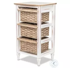 Ocean Mist Weathered Wood and White Distressed 3 Basket Storage Cabinet