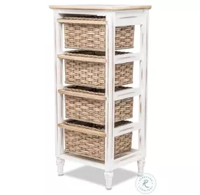 Ocean Mist Weathered Wood and White Distressed 4 Basket Vertical Storage Cabinet
