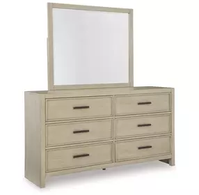 Calmoro Gray Wash 6 Drawer Dresser and Rectangular Mirror