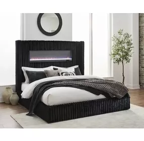 Agrander Black Queen Upholstered Platform Bed with LED