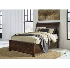 Porter Rustic Brown Sleigh Queen Storage Bed