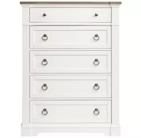 Crownfall Whisper White and Cerused Nutmeg 5 Drawer Chest