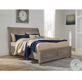 Lettner Light Gray King Sleigh Storage Bed