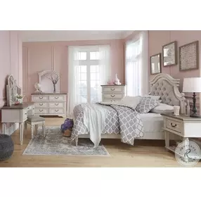 Realyn Chipped White Full Upholstered Panel Bed