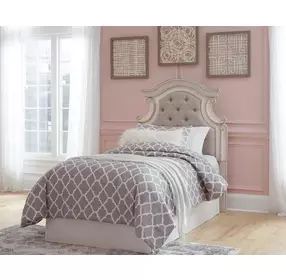 Realyn Chipped White and Gray Twin Upholstered Panel Headboard