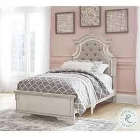 Realyn Chipped White Twin Upholstered Panel Bed