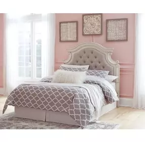 Realyn Chipped White and Gray Full Upholstered Panel Headboard