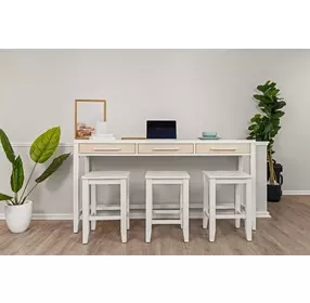 Miramar Stark White Rectangular Console Table with Stools and USB Charging