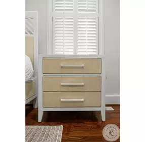 Oceanview Sand and Stark White 3 Drawer Woven Nightstand with USB Charging