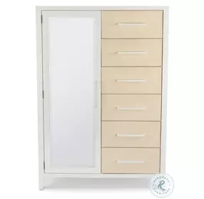 Oceanview Sand and Stark White Woven 6 Drawer 1 Mirrored Door Chest