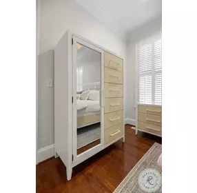 Oceanview Sand and Stark White Woven 6 Drawer 1 Mirrored Door Chest