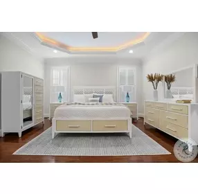 Oceanview Sand and Stark White Queen Bed with Storage