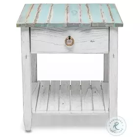 Garden Gate Distressed Bleu and White Rectangular End Table