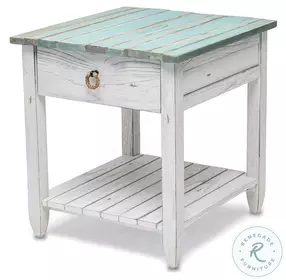 Garden Gate Distressed Bleu and White Rectangular End Table