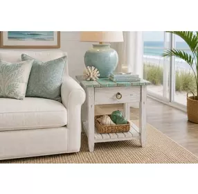 Garden Gate Distressed Bleu and White Rectangular End Table