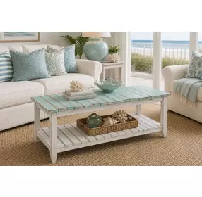 Garden Gate Distressed Bleu and White Rectangular Coffee Table