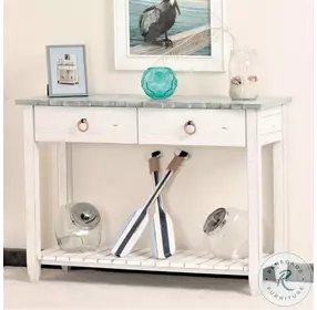 Garden Gate Distressed Bleu and White Rectangular Console Table