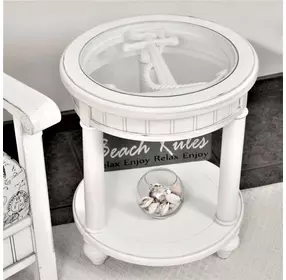 Monaco Blanc Round Glass Top End Table with Anchor Insert