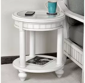 Monaco Blanc Round Glass Top End Table with Tray Insert
