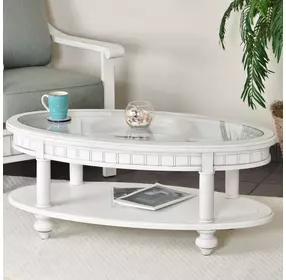 Monaco Blanc Oval Glass Top Coffee Table with No Insert