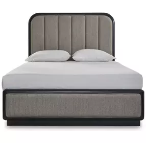 Rowanbeck Gray and Black Upholstered Panel Bedroom Set