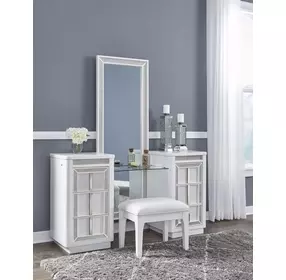 Chalanna White 6 Drawer Vanity Desk with USB Charging and LED