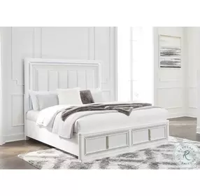 Chalanna White Lacquer California King Upholstered Panel Storage Bed