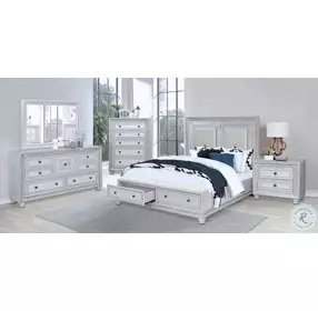 B00912 Frosted White Storage Queen Panel Bed