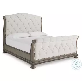 Ardenfield Light Brown And White Upholstered Sleigh Bedroom Set