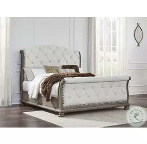 Ardenfield Light Brown And White Queen Upholstered Sleigh Bed