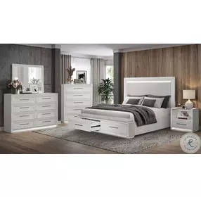 B00967 White Open Nightstand With LED Lighting