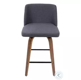 Toriano Walnut And Blue Fabric With Square Black Footrest Counter Height Stool Set of 2