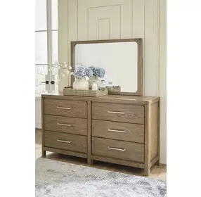Cabalynn Light Brown 6 Drawer Dresser and Rectangular Mirror
