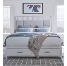 Americana Modern Cotton Queen Upholstered Storage Shelter Bed