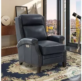 Barrett Barone Navy Blue Leather Power Recliner with Power Headrest
