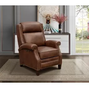 Barrett Worthington Cognac Leather Lounge Power Recliner with USB Charging and Nailhead Trim