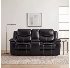 Bastrop Black 79" Double Glider Reclining Console Loveseat
